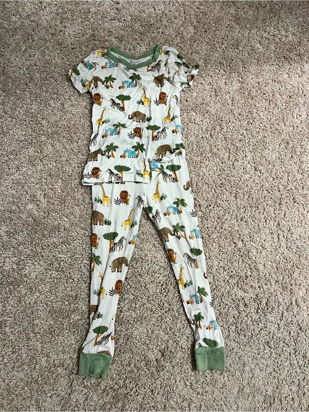 Little Me Bamboo White Jungle Animal Short Sleeve Pajama Set with Green Trim